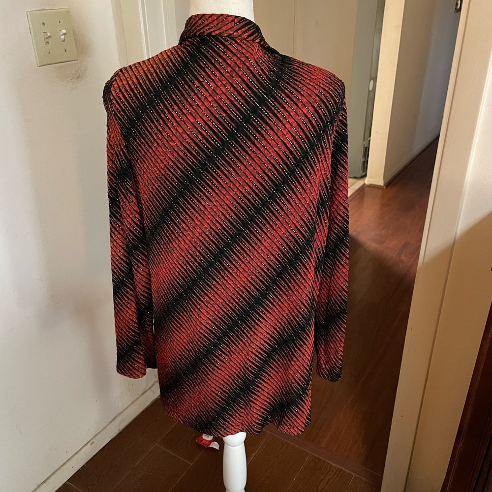 TanJay red orange black Jacket LARGE open front metallic gold stripes spandex - Picture 8 of 16